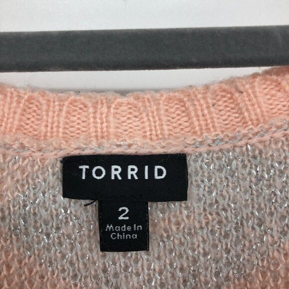 Torrid Pink Silver metallic Lip Print fuzzy Crewneck sweater size 2X - Picture 6 of 16